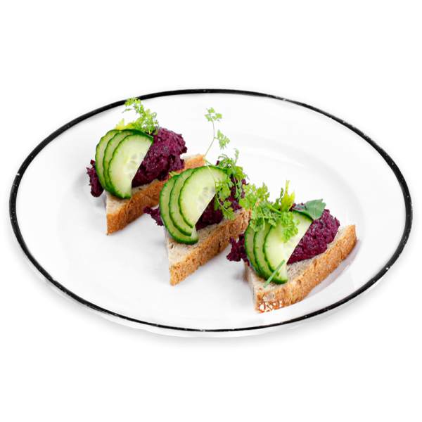 Smashed Beets Tartines on a white plate